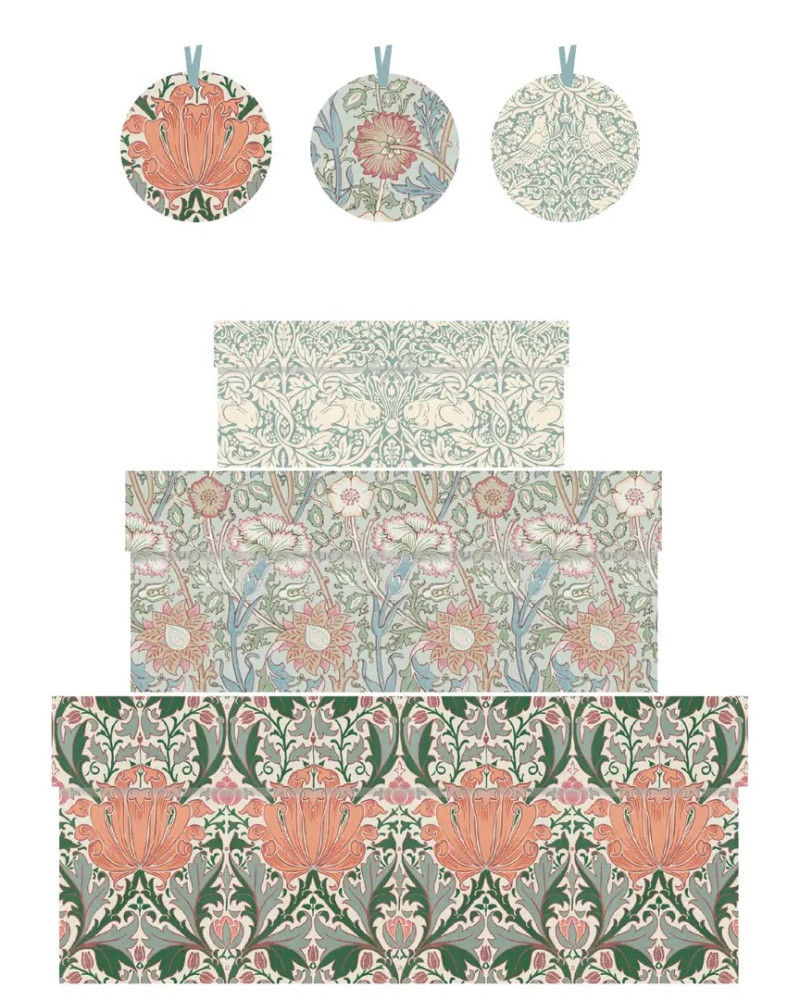 3 boxes with fabric William...