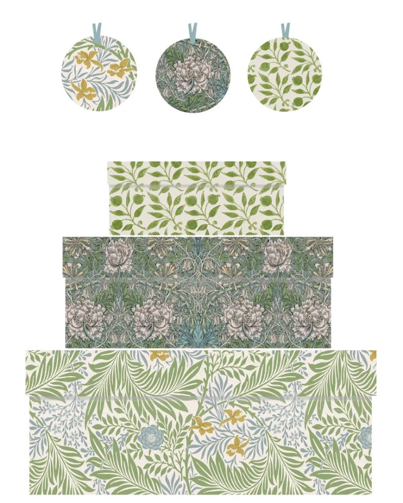 3 boxes with fabric William...